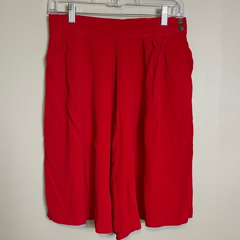 Vintage High Waist Red Culottes Shorts Size Small Button Detail Dressy Loose Fit